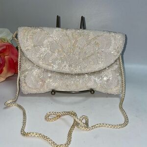 Elegant Vintage Magid Cream Beaded Clutch Purse